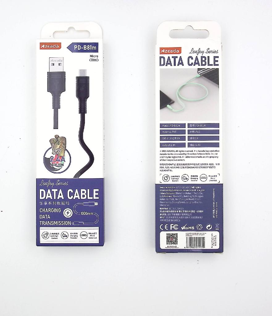 Зарядный кабель Azeada Lenjoy AC Micro Data 1M PD-B81M
