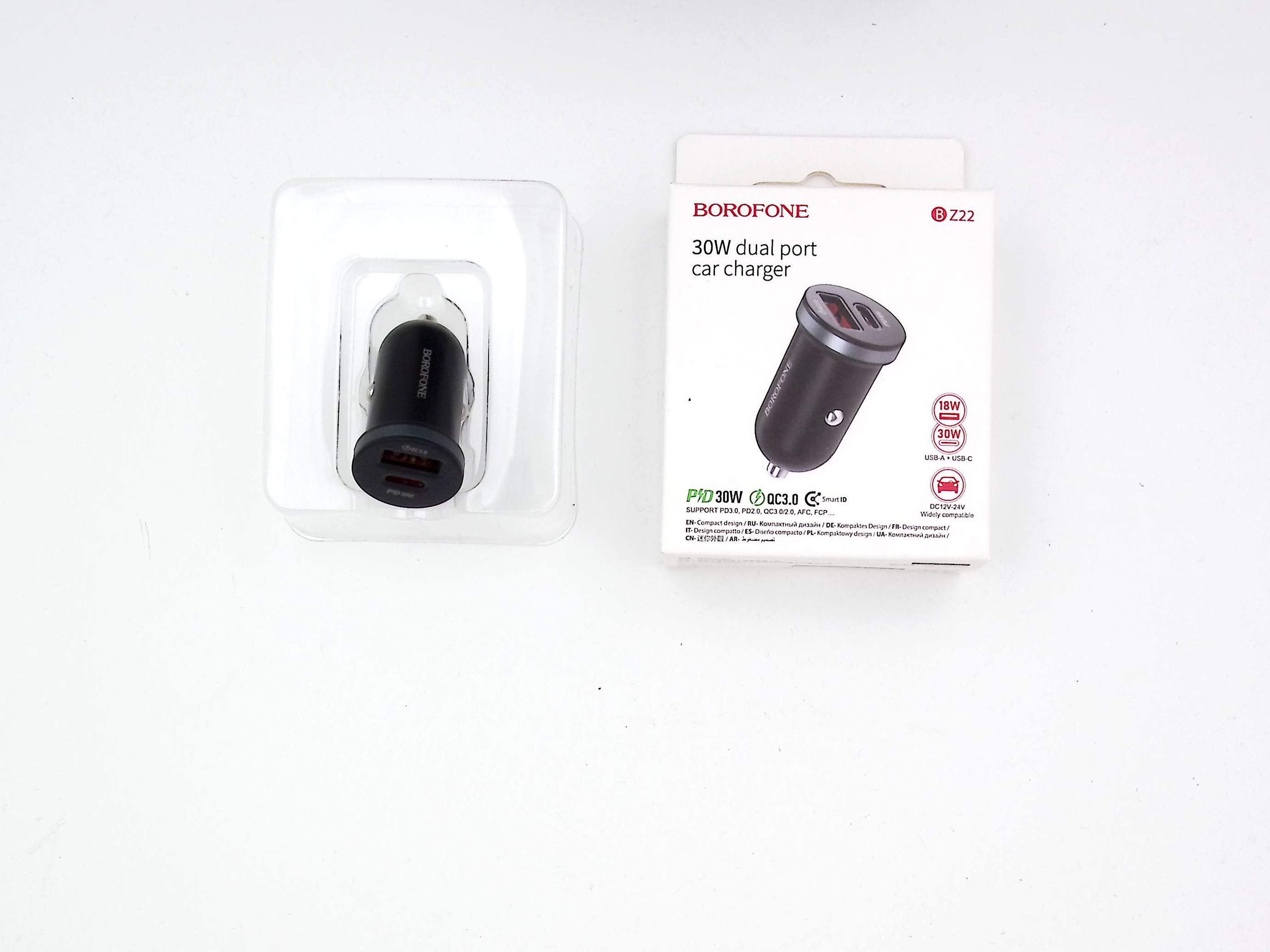Автомобильное зарядное устройство BOROFONE BZ22 18W + 30W, 2 порта
